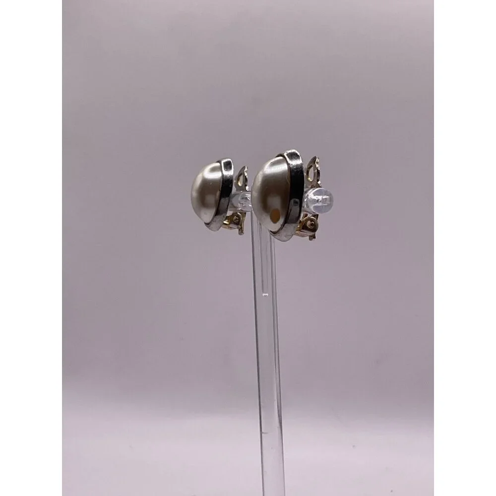 Silver Tone Faux Pearl Light Weight Clip On Earrings